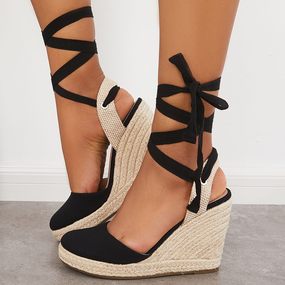 Women's Wedding Wedges Comfy Heels Lace-up Espadrille Heel Platform Sandals Closed Toe Wedges