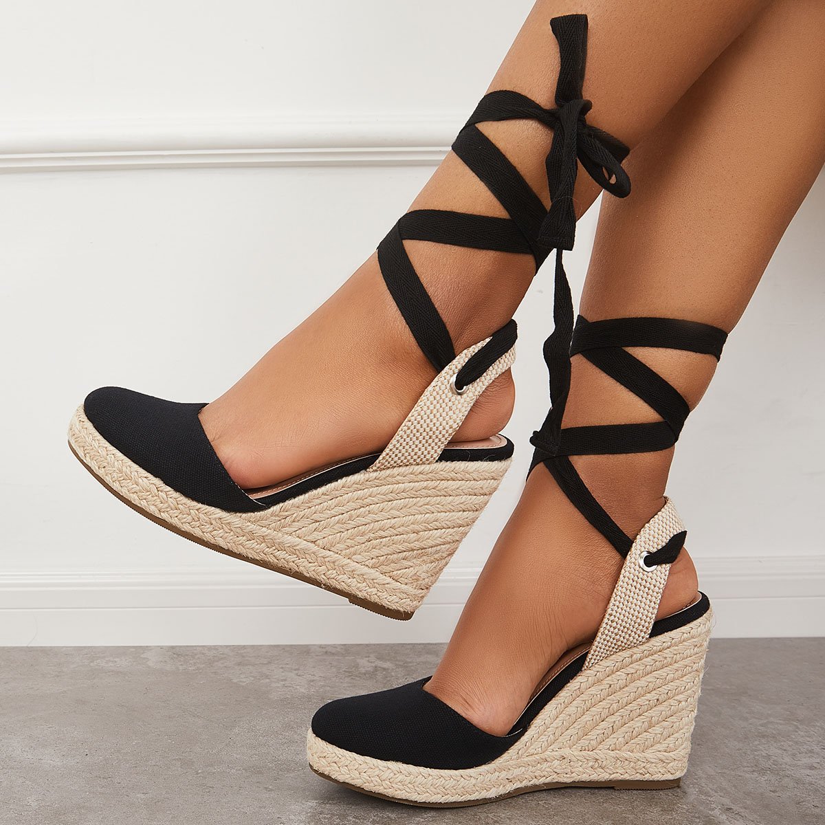 Women's Wedding Wedges Comfy Heels Lace-up Espadrille Heel Platform Sandals Closed Toe Wedges