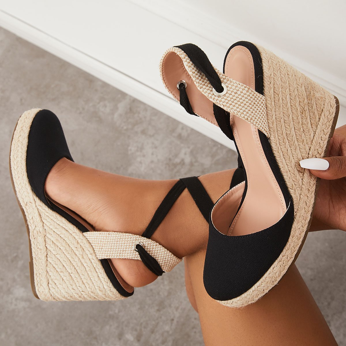 Women's Wedding Wedges Comfy Heels Lace-up Espadrille Heel Platform Sandals Closed Toe Wedges