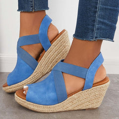 Women Summer Wedge Criss-Cross Ankle Strap Peep Toe Espadrille Platform Sandals