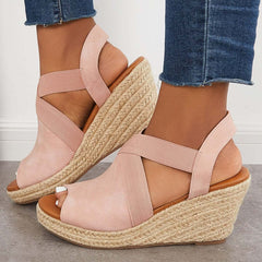 Women Summer Wedge Criss-Cross Ankle Strap Peep Toe Espadrille Platform Sandals