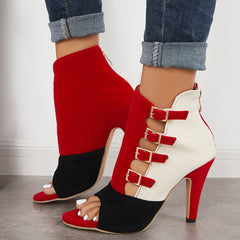 Hollow Stiletto High Heels Back Zipper Peep Toe Ankle Boots