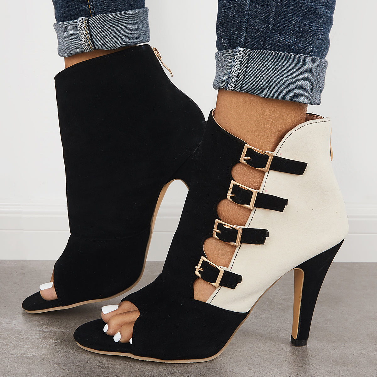 Hollow Stiletto High Heels Back Zipper Peep Toe Ankle Boots