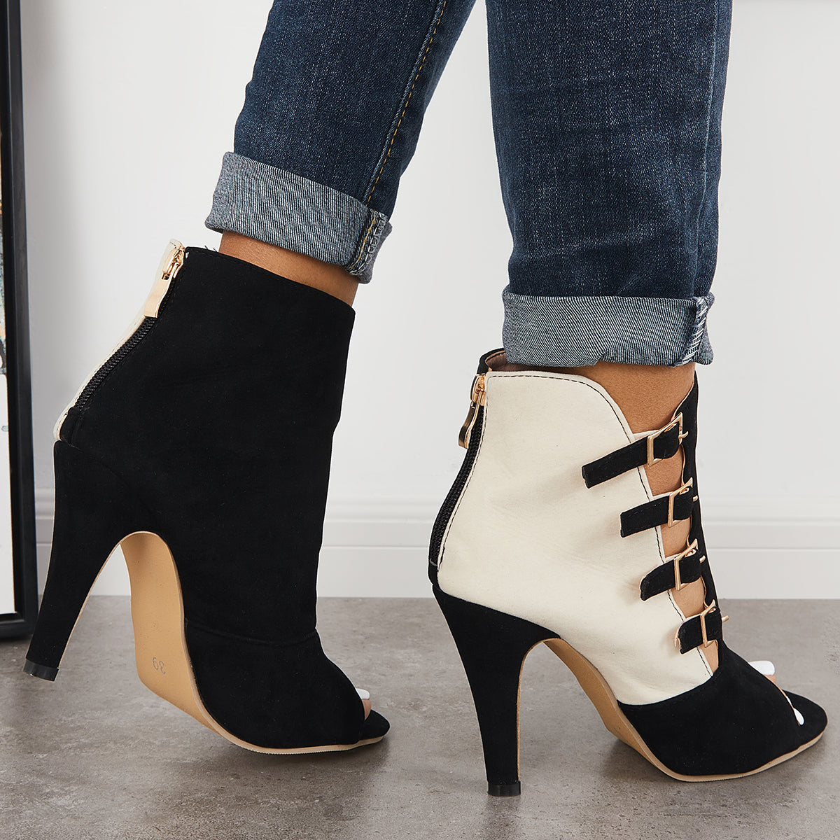 Hollow Stiletto High Heels Back Zipper Peep Toe Ankle Boots