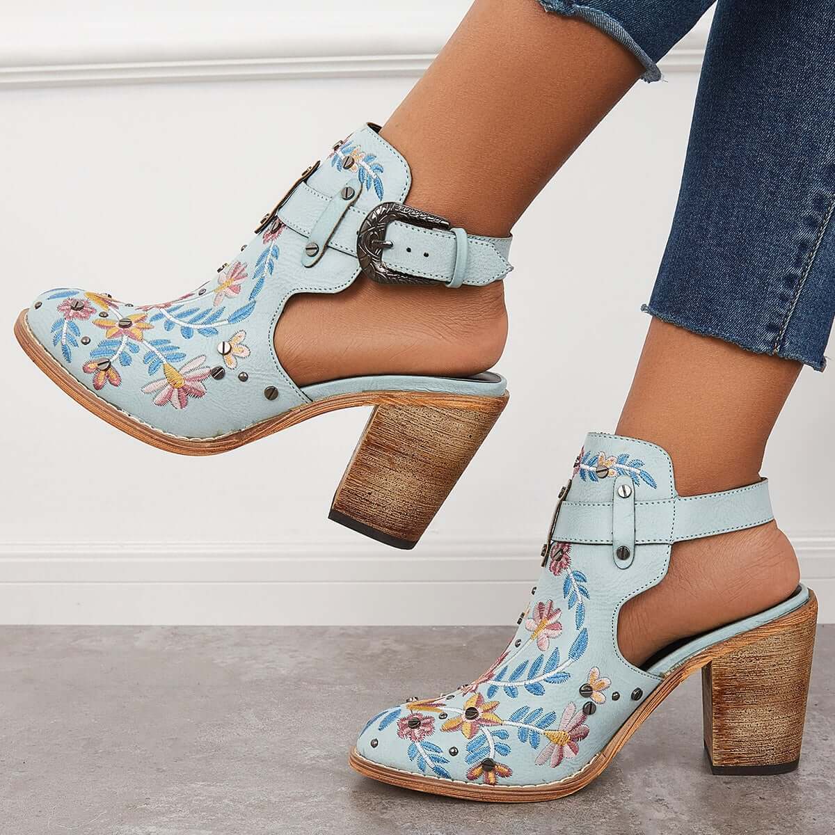 Women's Vintage Floral Embroidery Round Toe Ankle Boots Imilybela