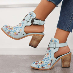 Women's Vintage Floral Embroidery Round Toe Ankle Boots Imilybela