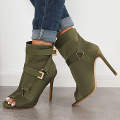 Peep Toe Stiletto High Heels Back Zipper Ankle Boots