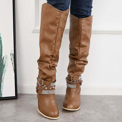 Women's Slouchy Knee High Riding Boots Chunky Heel Western Boots