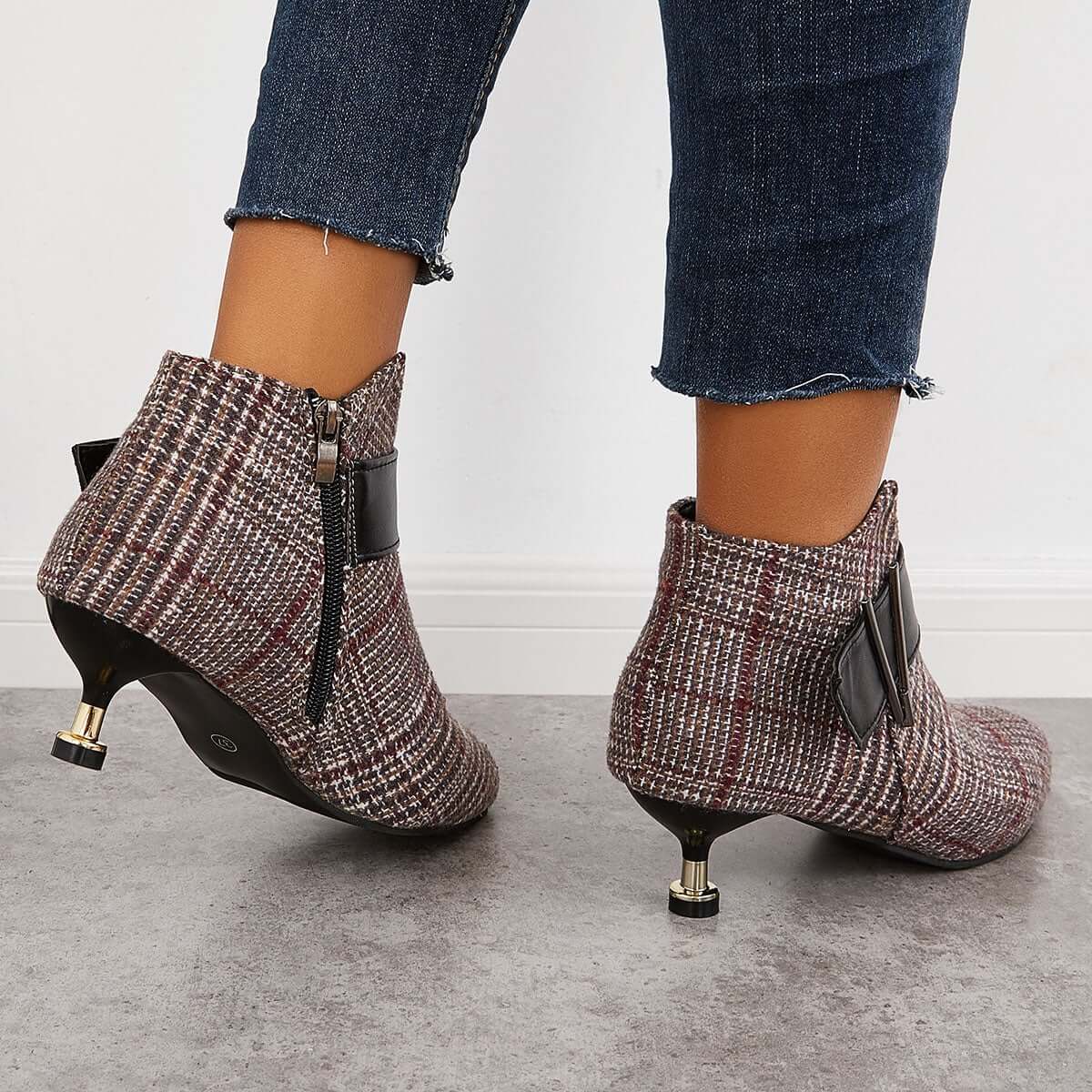 Pointed Toe Kitten Heels Ankle Boots Side Zipper Booties