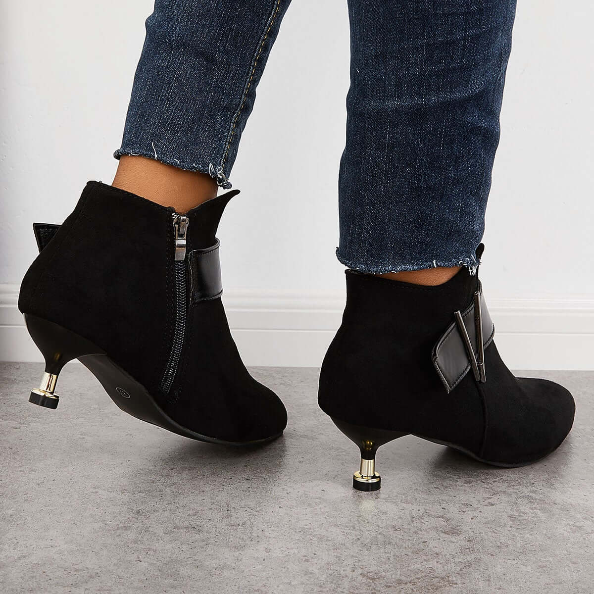 Pointed Toe Kitten Heels Ankle Boots Side Zipper Booties