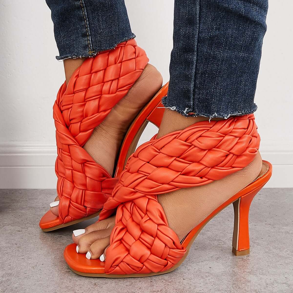 Braided Woven Stilettos High Heels Criss Cross Ankle Strap Sandals