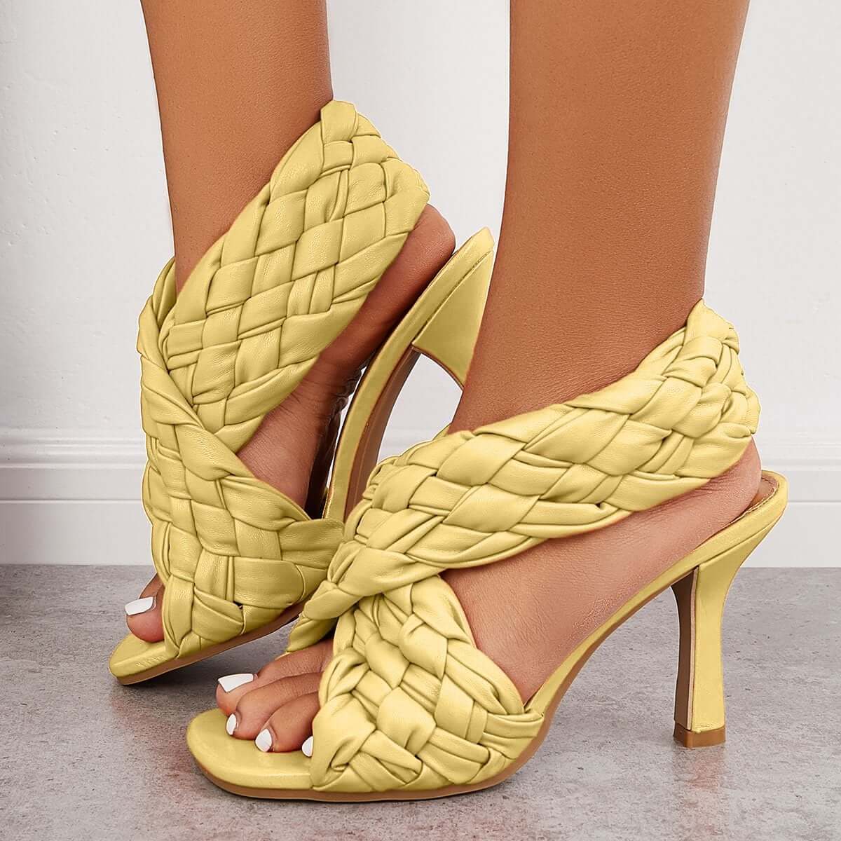 Braided Woven Stilettos High Heels Criss Cross Ankle Strap Sandals