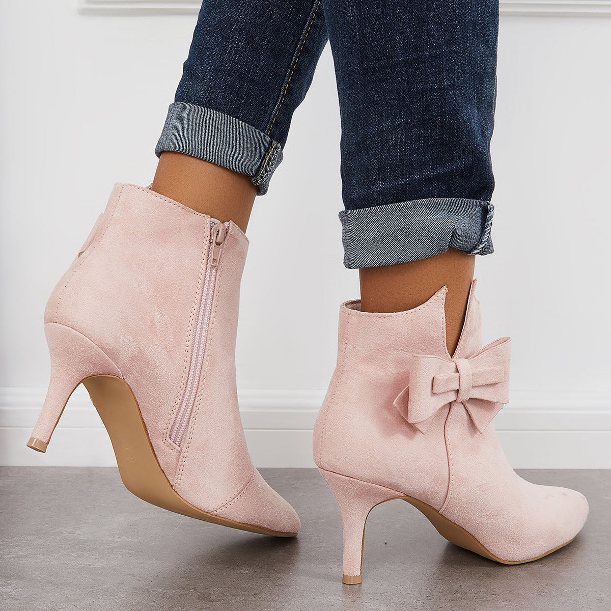 Women Fashion Sexy Ankle Boots Pointy Toe Bow Stiletto Heeled Booties