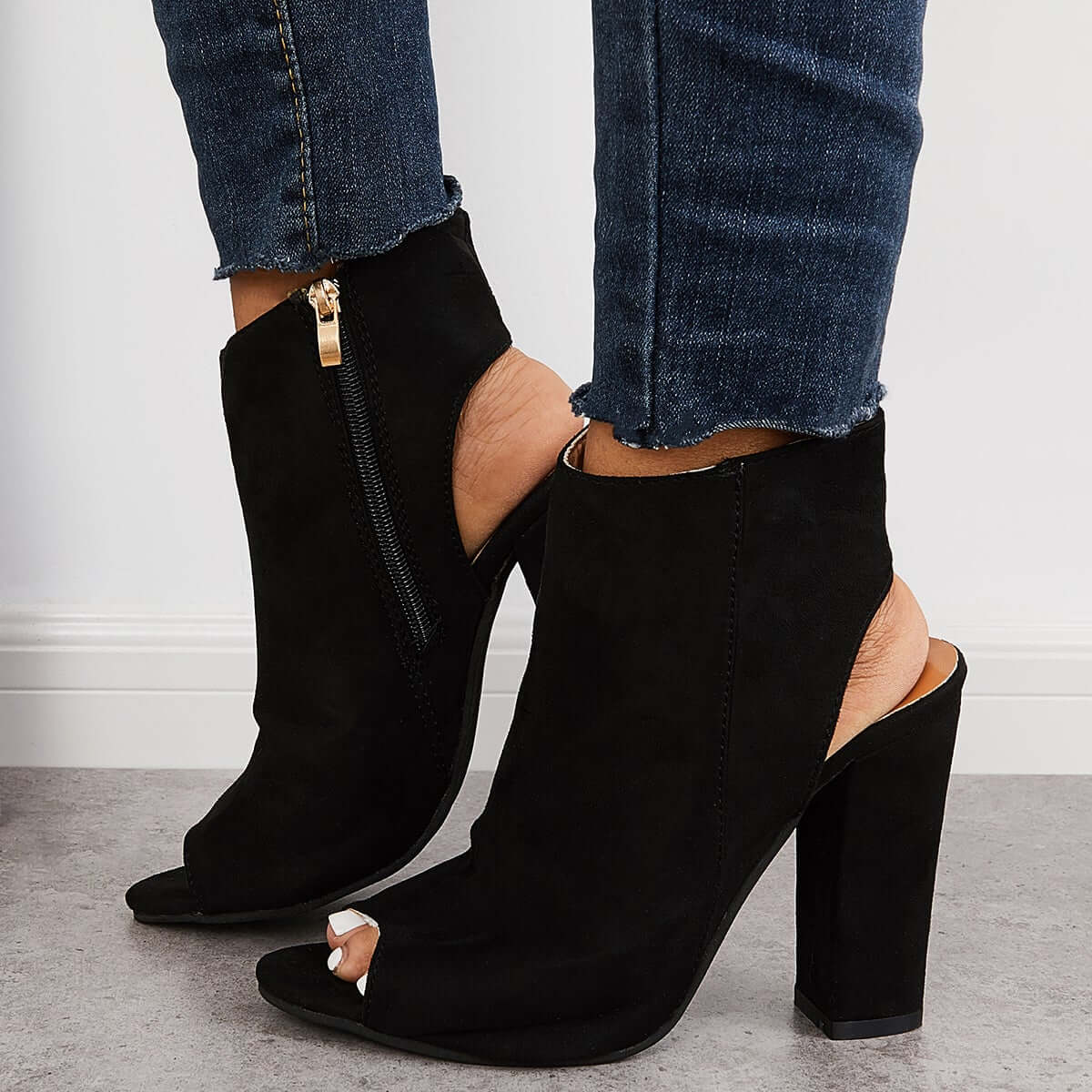 Chunky Block High Heels Peep Toe Ankle Strap Dress Boots