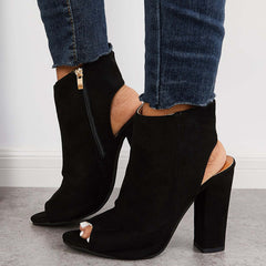 Chunky Block High Heels Peep Toe Ankle Strap Dress Boots