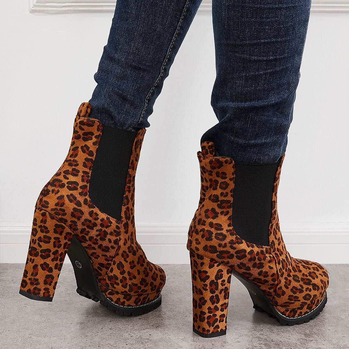 Suede Chunky Platform Heel Ankle Boots Slip-on Chelsea Booties