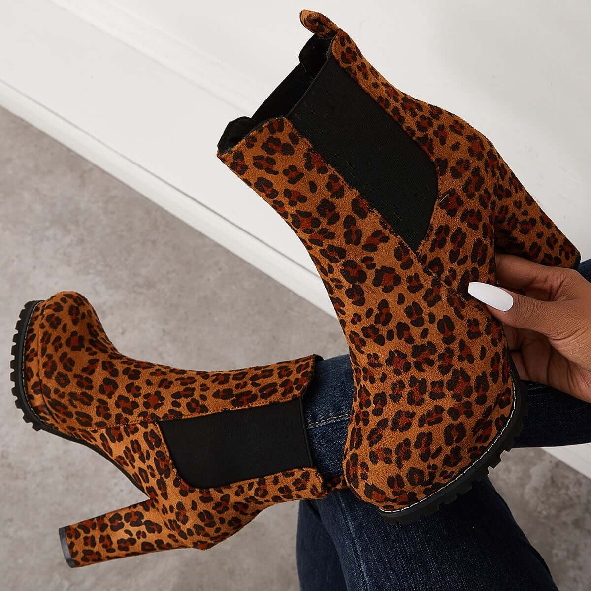 Suede Chunky Platform Heel Ankle Boots Slip-on Chelsea Booties