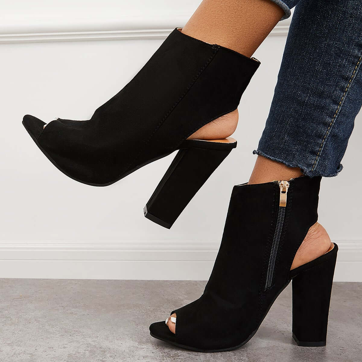 Chunky Block High Heels Peep Toe Ankle Strap Dress Boots