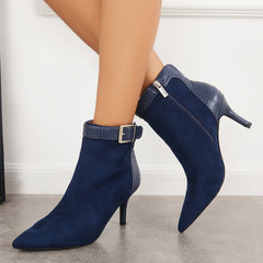 Women's Buckle Strap Kitten Heel Ankle Boots Pointy Toe Stilettos Booties