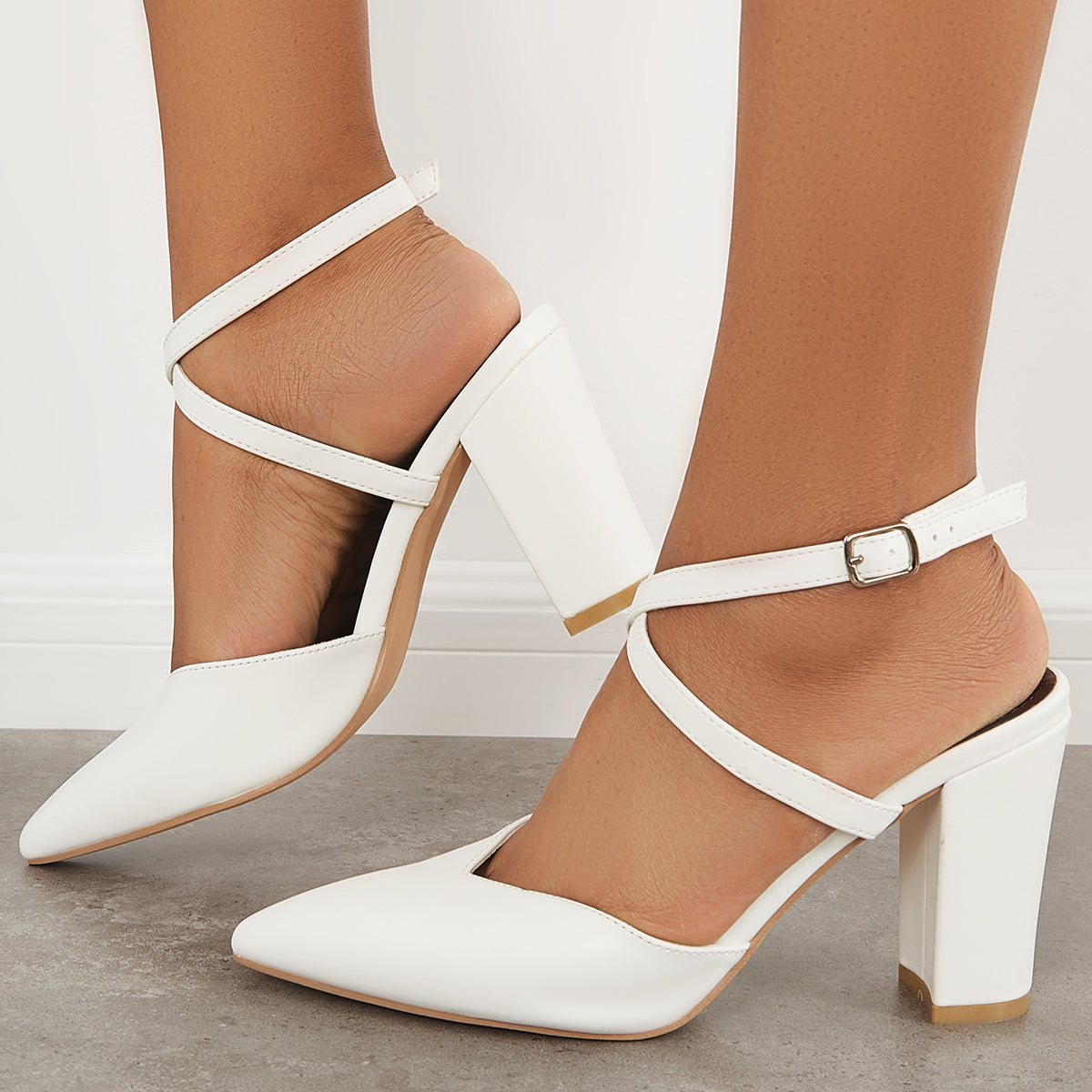 Women's Criss Cross Strappy Chunky Block Heel Slingback Pumps