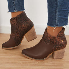 Women Western Cowgirl Ankle Boots Chunky Heel Buckle Short Booties