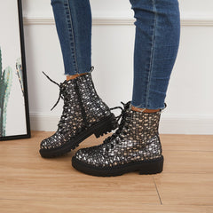 Womens Lace-up Front Boots Leather Boots Low Heel Ankle Boots