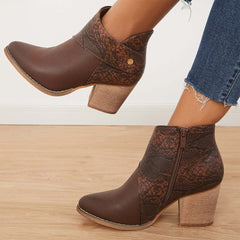 Women Western Cowgirl Ankle Boots Chunky Heel Buckle Short Booties