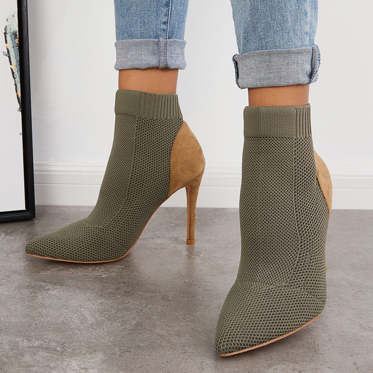 Women Knitted Heel Boots Stretch Sock Boots Stiletto High Heel Booties