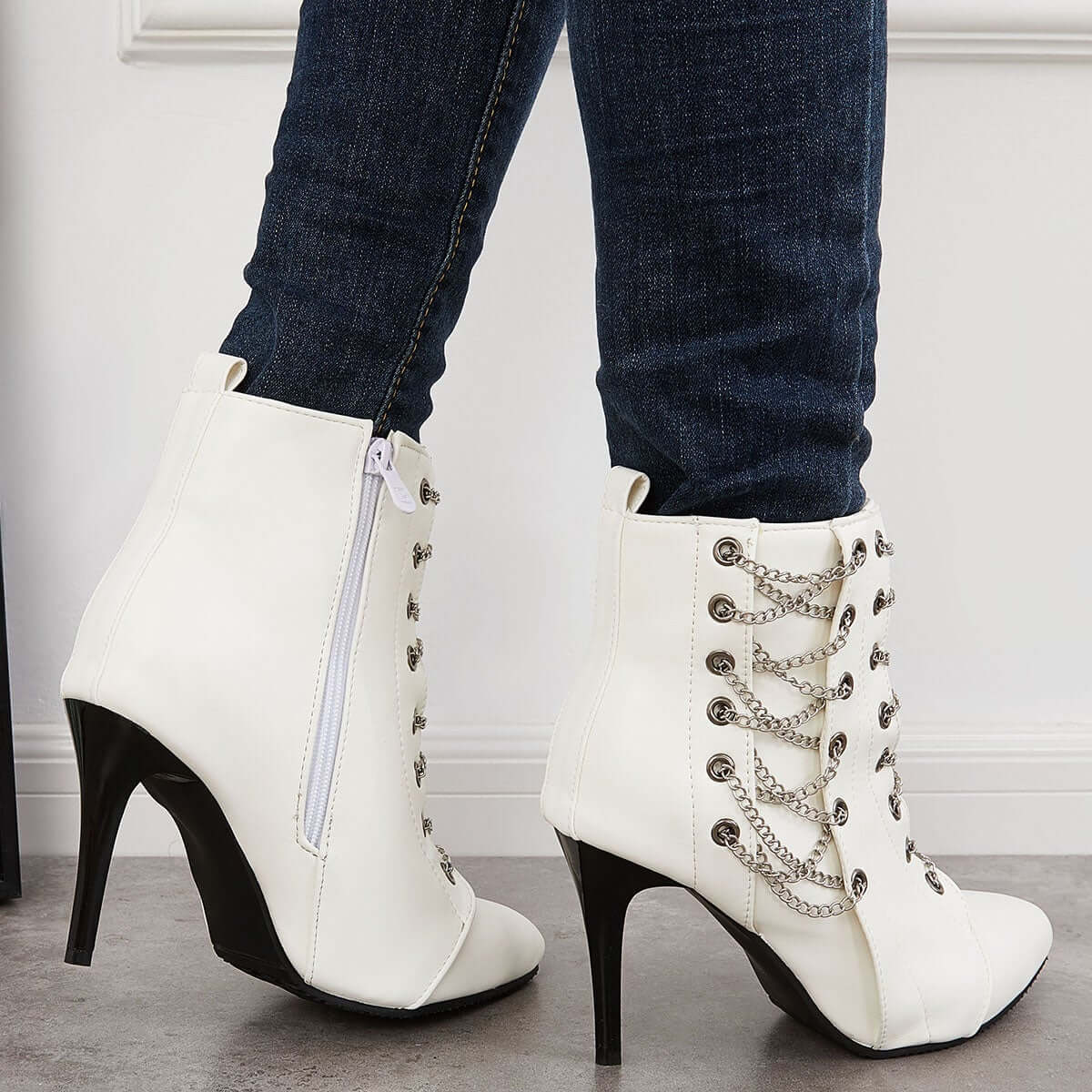 Women Zipper Boots Pointed Toe High Heel Ankle Boots Stiletto Zipper Booties