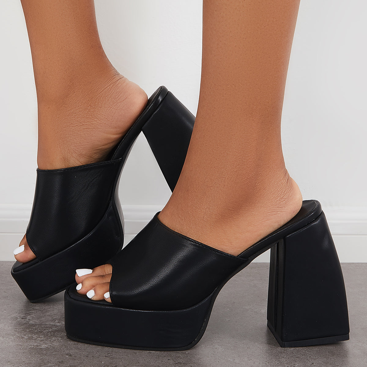 Platform Chunky High Heel Sandals Square Toe Slide Mule Shoes