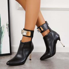 Women Pointed Toe Stiletto High Heels Back Zipper Ankle Boots