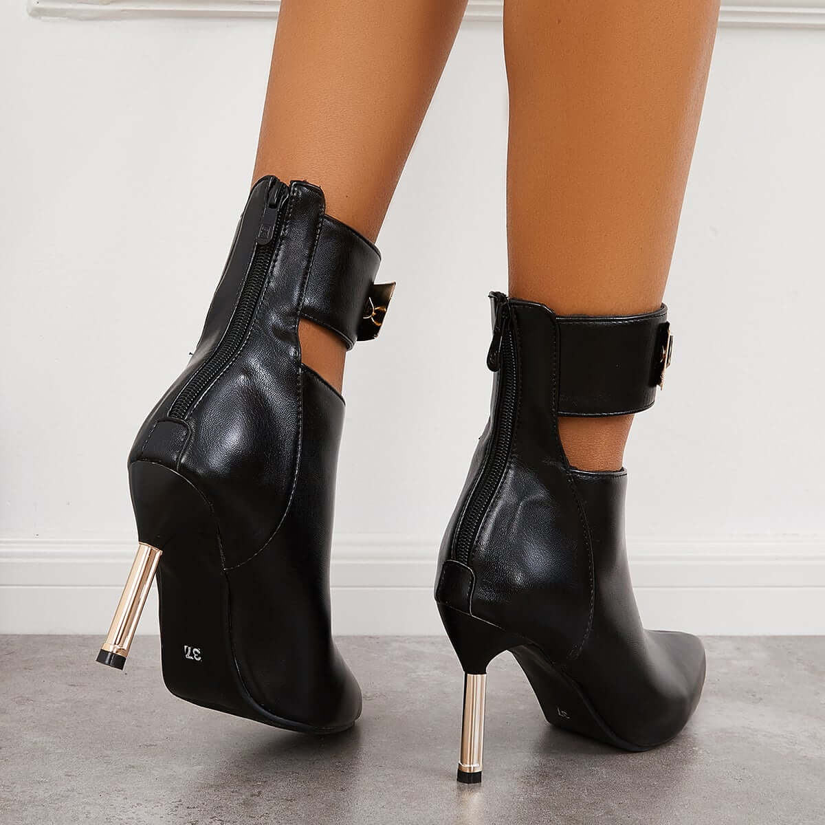 Pointed Toe Stiletto High Heels Back Zipper Ankle Boots