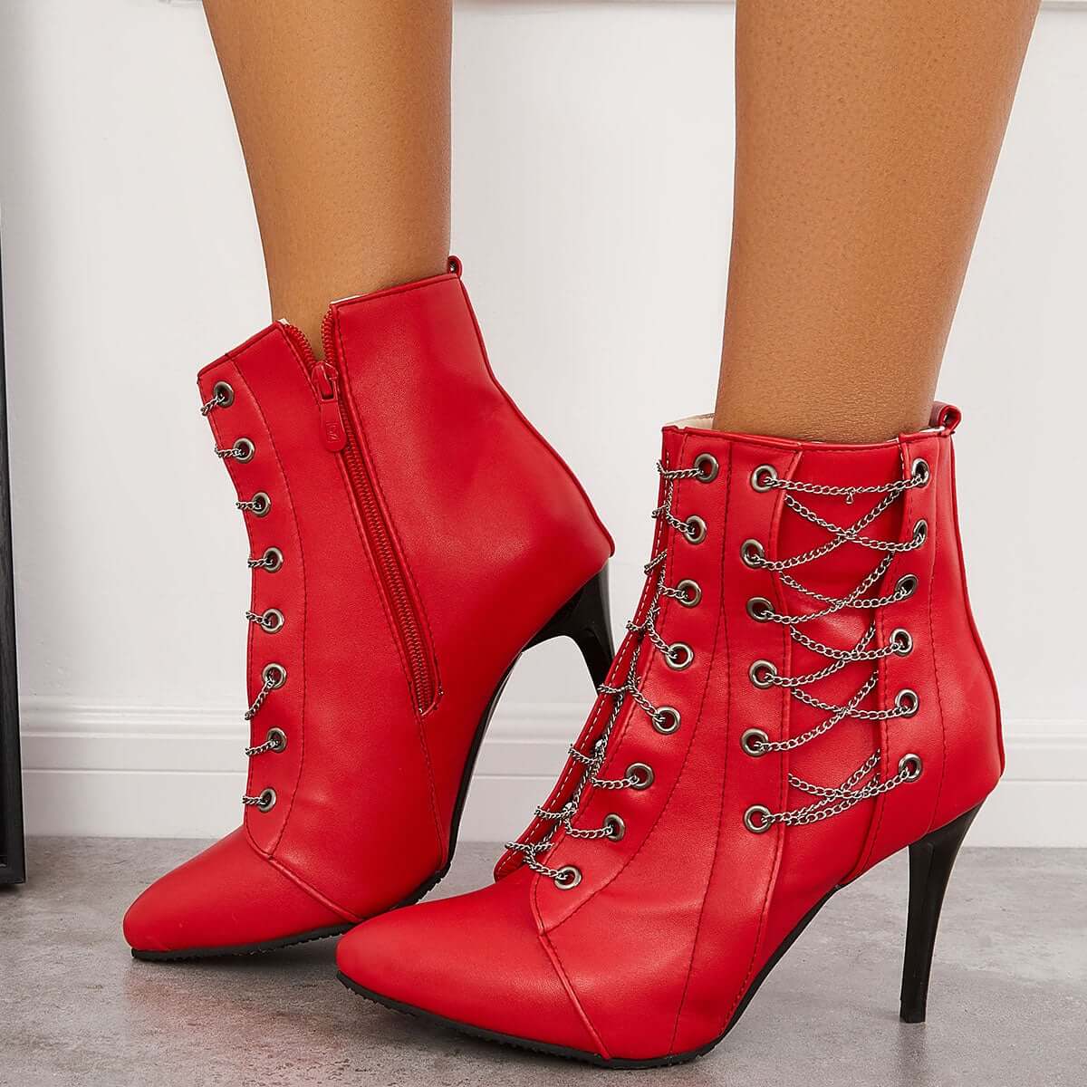 Women Zipper Boots Pointed Toe High Heel Ankle Boots Stiletto Zipper Booties