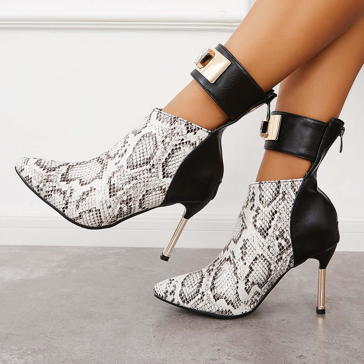 Women Pointed Toe Stiletto High Heels Back Zipper Ankle Boots