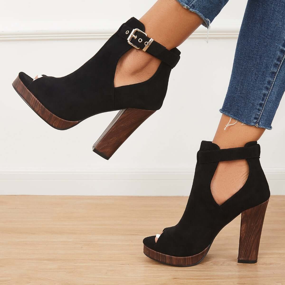 Women's Platform Peep Toe Ankle Booties Chunky Block Heel Dress Boots