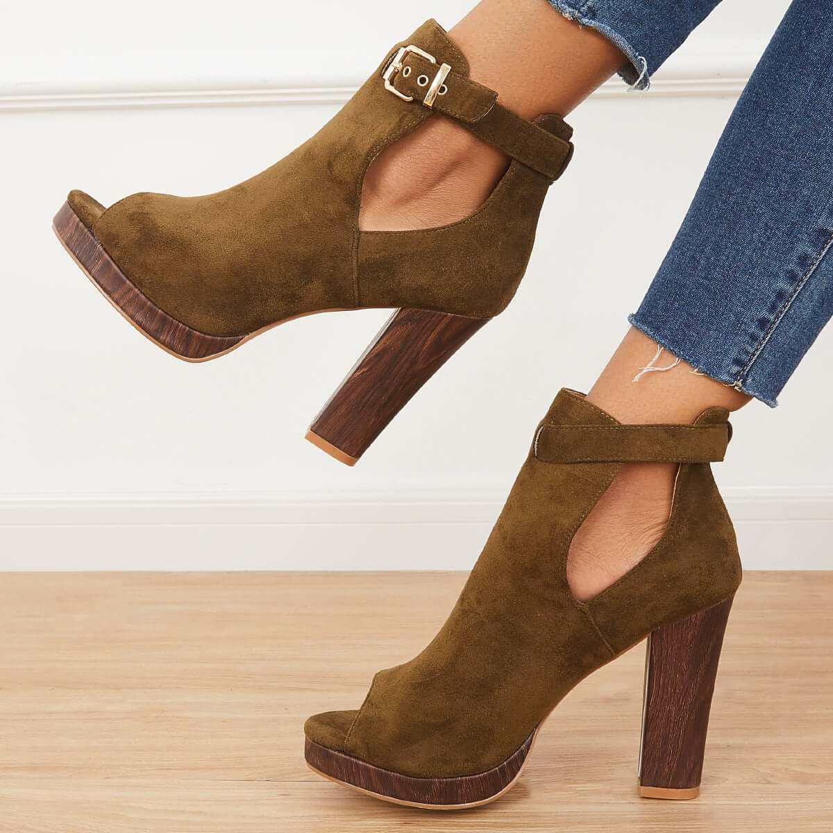 Women's Platform Peep Toe Ankle Booties Chunky Block Heel Dress Boots