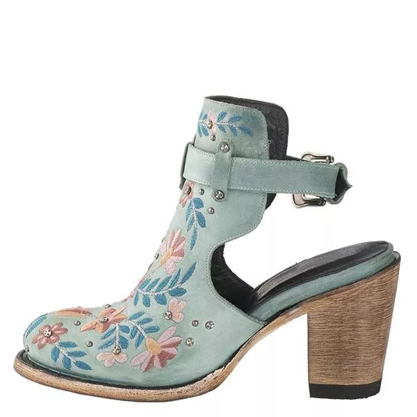 Women's Vintage Floral Embroidery Round Toe Ankle Boots Imilybela