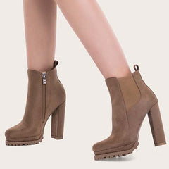 Women Platform Chelsea Ankle Boots Side Zipper Chunky High Heel Booties