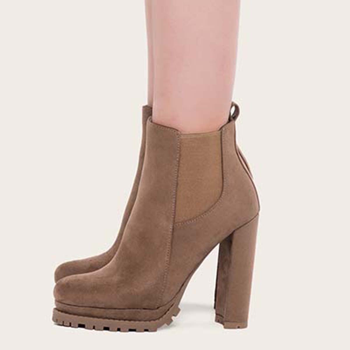 Women Platform Chelsea Ankle Boots Side Zipper Chunky High Heel Booties