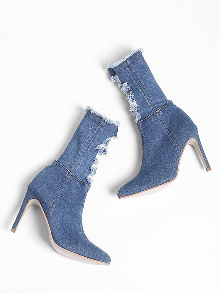 Denim High Heels Boots