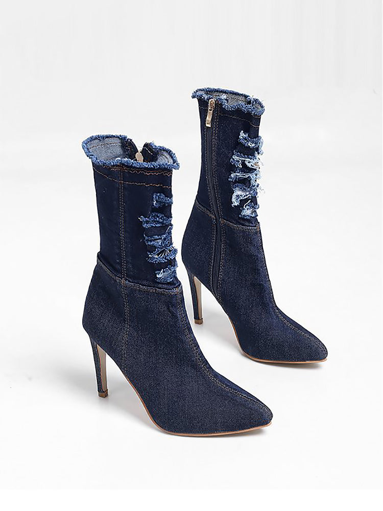 Denim High Heels Boots