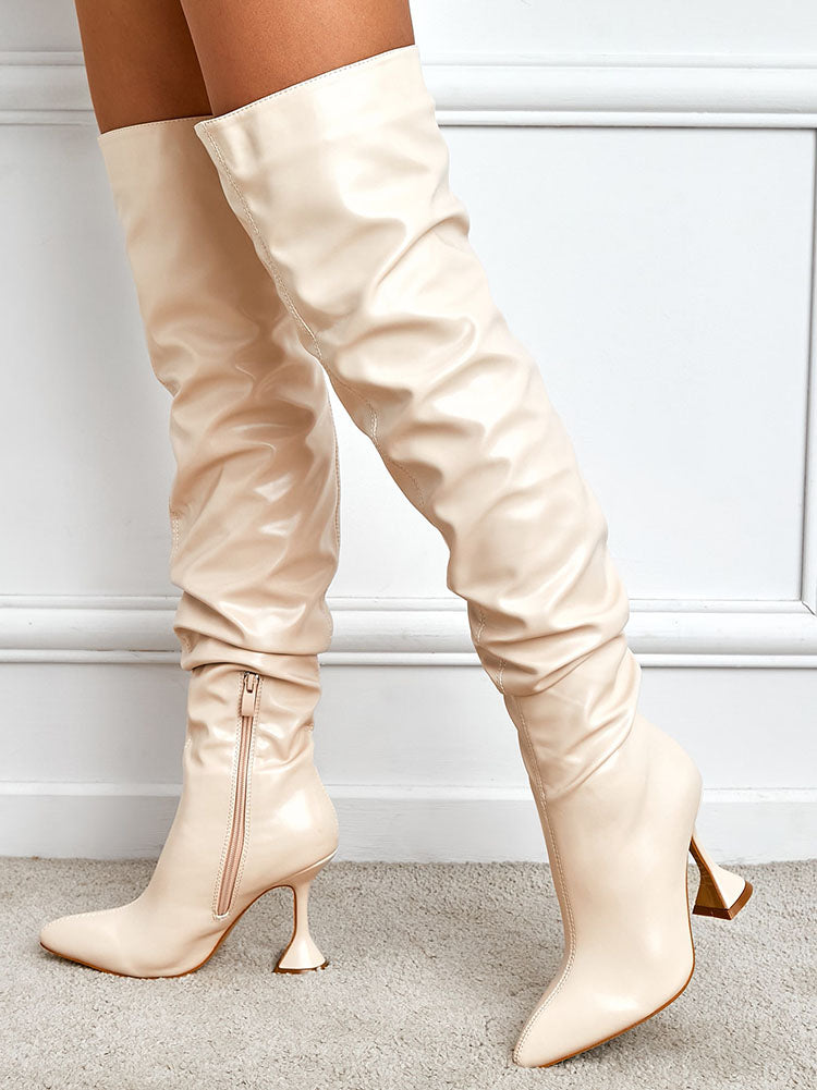 Pointed Toe Sculptural Heeled Over The Knee Boots