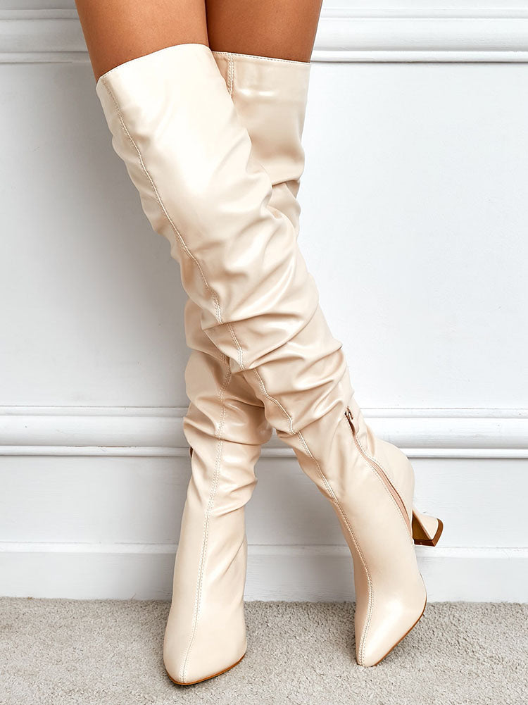 Pointed Toe Sculptural Heeled Over The Knee Boots