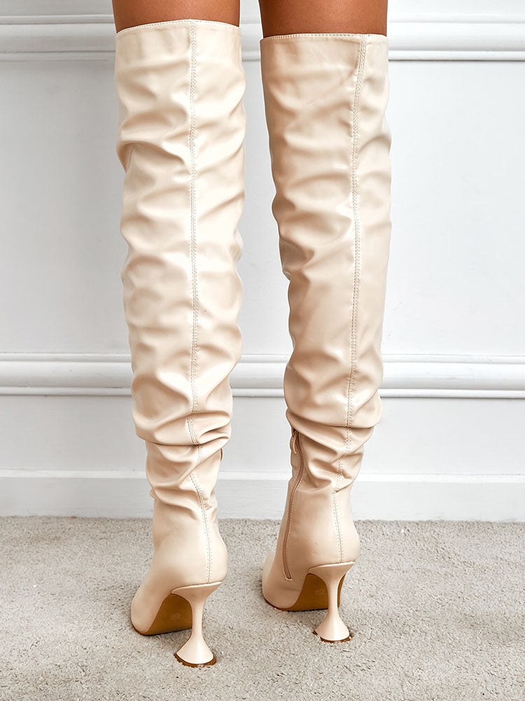 Pointed Toe Sculptural Heeled Over The Knee Boots