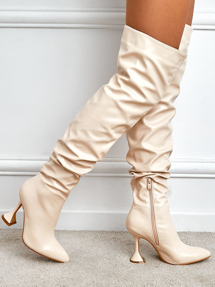 Pointed Toe Sculptural Heeled Over The Knee Boots