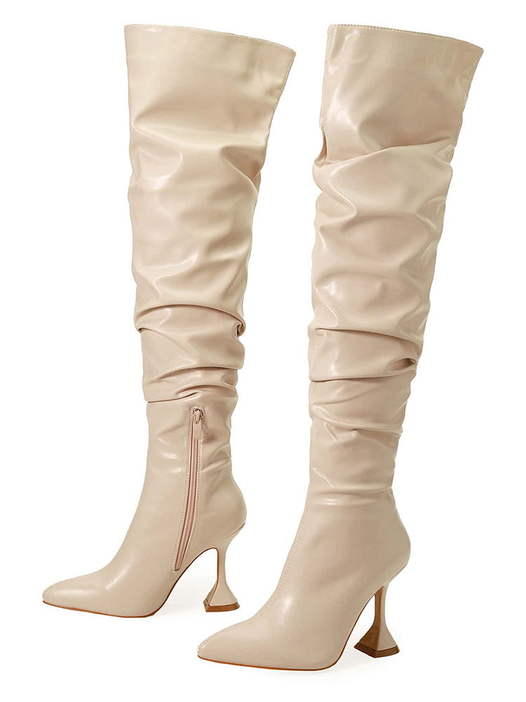 Pointed Toe Sculptural Heeled Over The Knee Boots