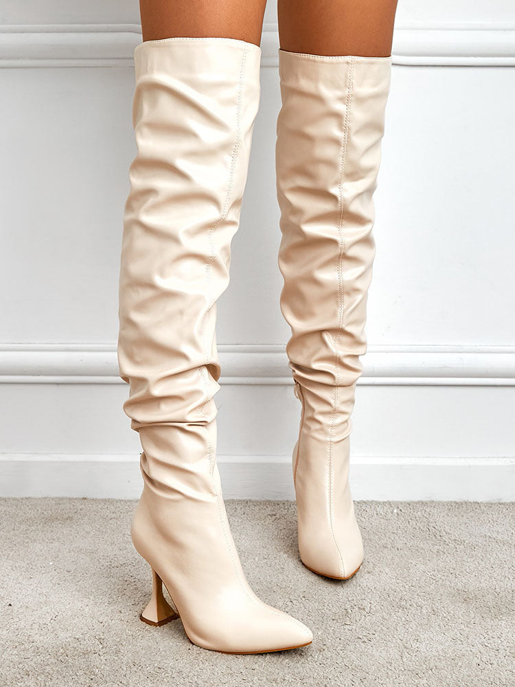 Pointed Toe Sculptural Heeled Over The Knee Boots