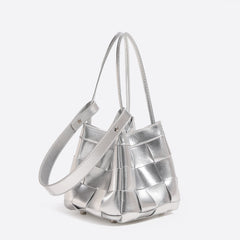 Trendy Metallic Woven Handle Bucket Bags