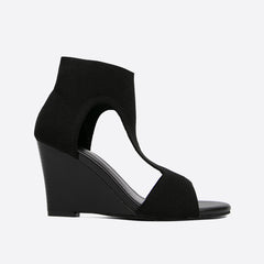 Futurecen- Women Solid Color Peep-Toe Wedge Slip On Sandals