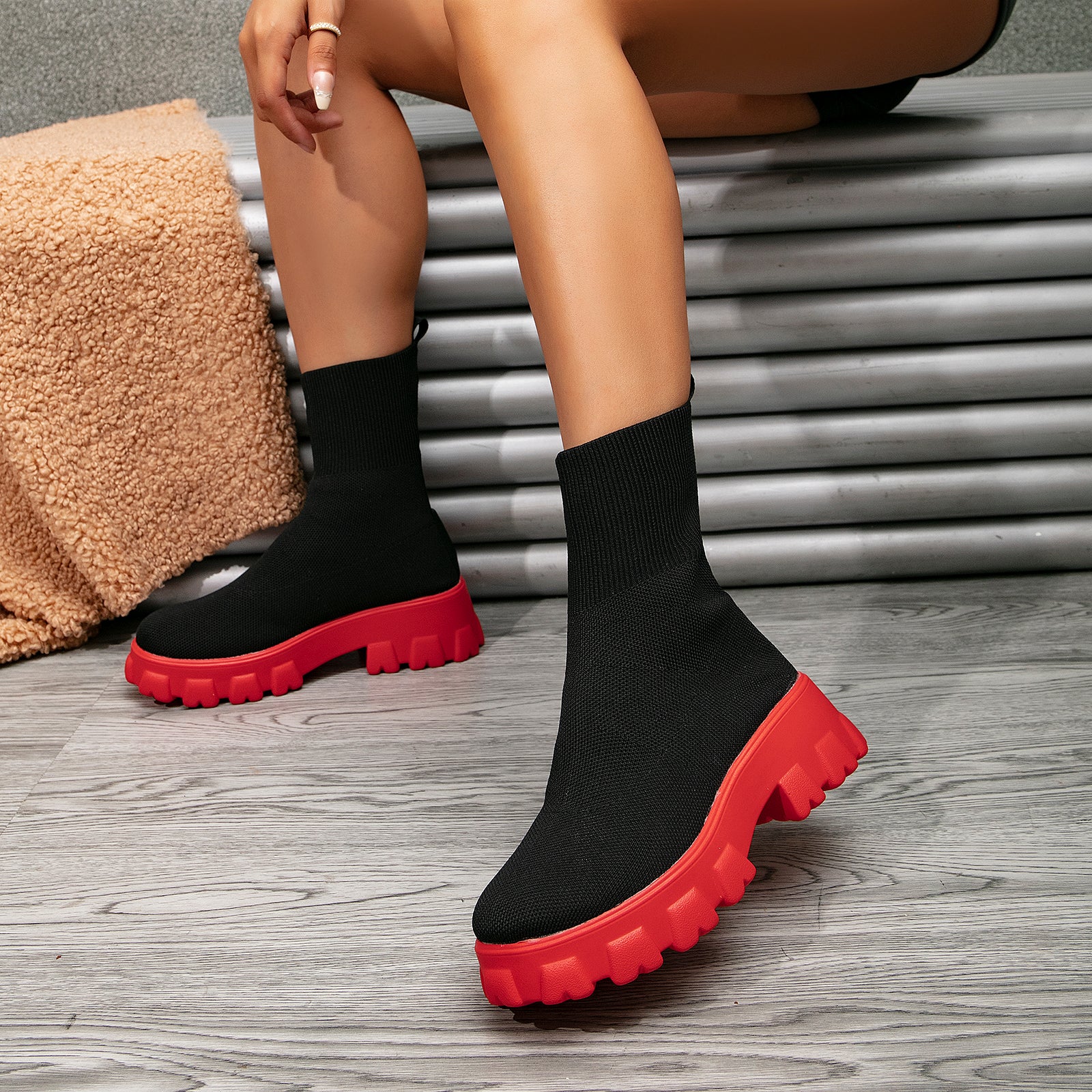 Comfort Knit Platform Ankle Boots